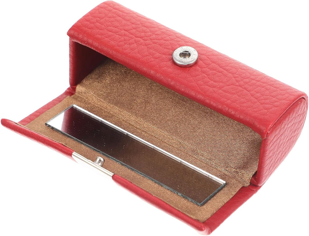 Lipstick Case Purse Holder Leather Holder Lipstick Box with Mirror Makeup Travel Cases Cosmetic Storage Organizer for Women Lipsticks Lip Gloss Lip Balm Red Lip Balm Holder