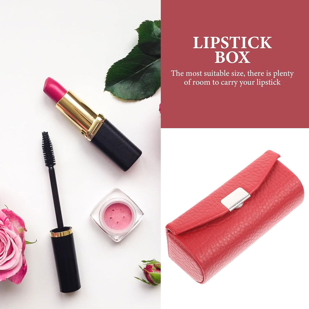 Lipstick Case Purse Holder Leather Holder Lipstick Box with Mirror Makeup Travel Cases Cosmetic Storage Organizer for Women Lipsticks Lip Gloss Lip Balm Red Lip Balm Holder