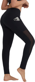 Women'S Mesh Yoga Leggings with Side Pockets Tummy Control Workout Running Capris High Waist Yoga Pants