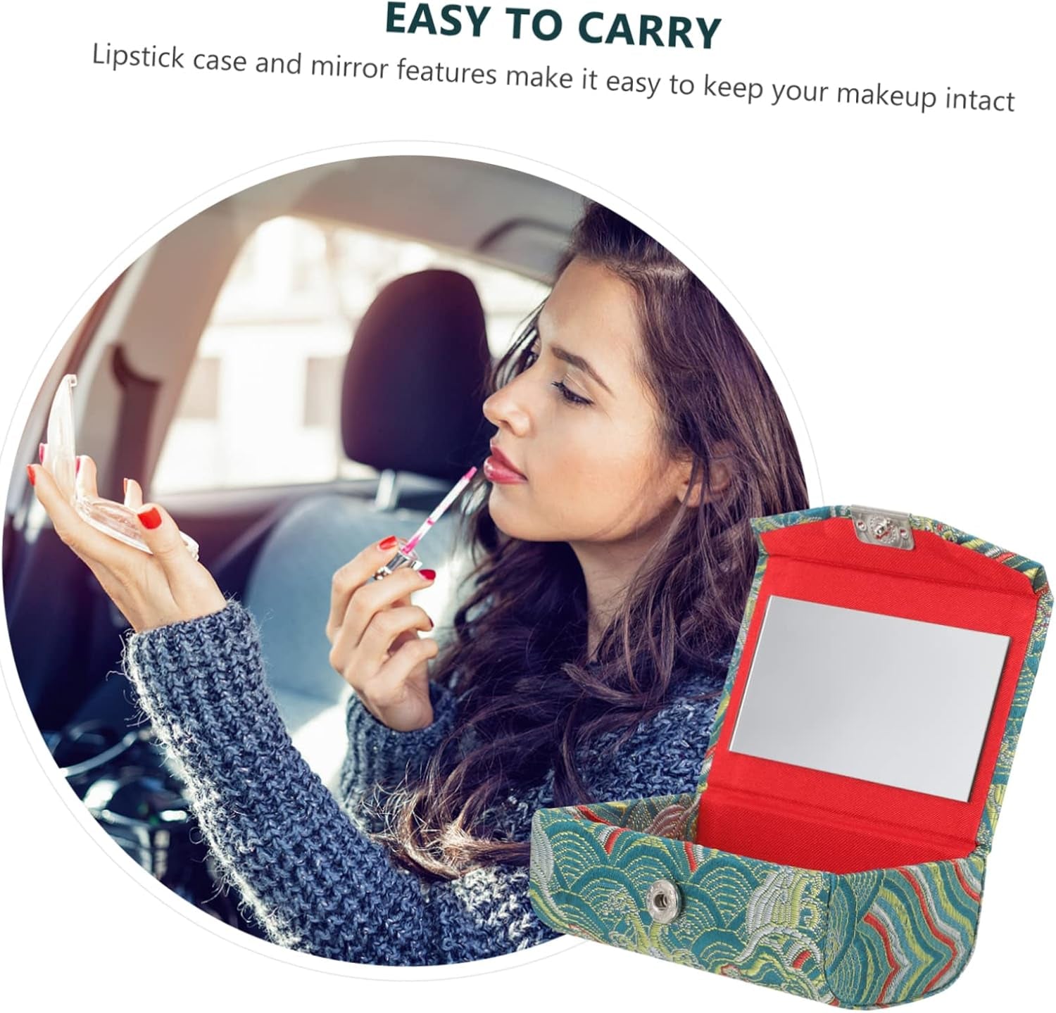 Ladies Lipstick Case with Mirror Chinese Lipstick Holder Cosmetic Storage Travel Case for Purse Elegant Organizer for Makeup Brushes and Lipsticks for Women the Go