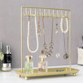 Gold Jewelry Necklace Display Storage Stand with Tray