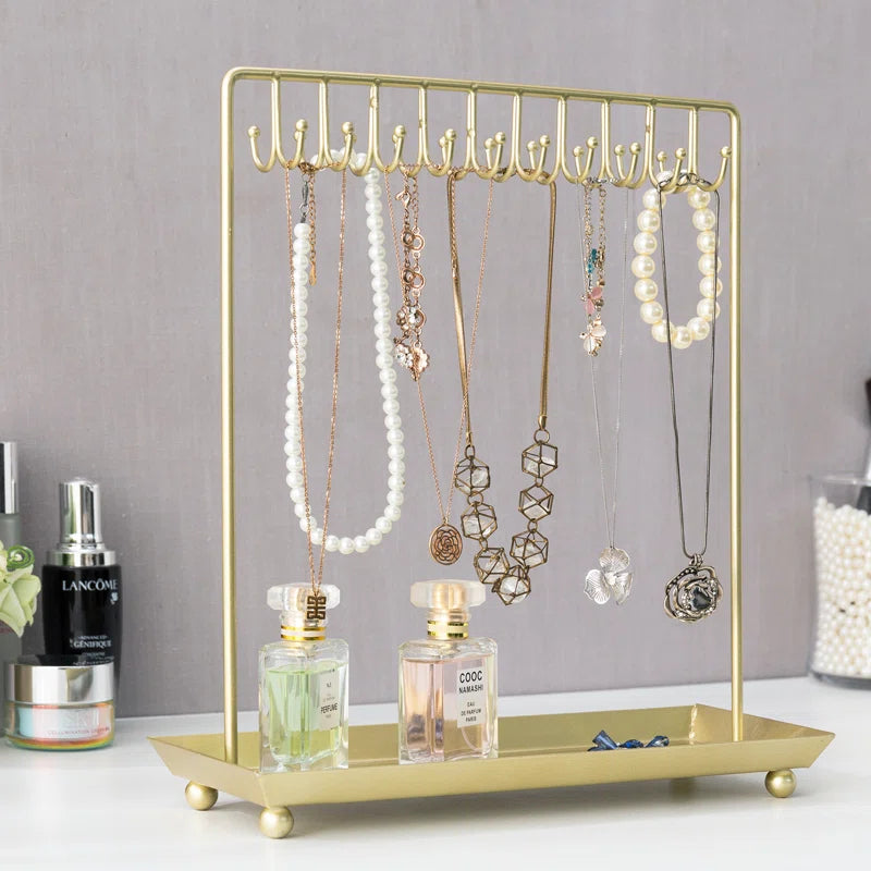 Gold Jewelry Necklace Display Storage Stand with Tray