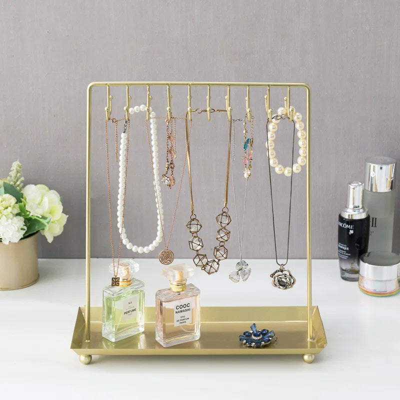 Gold Jewelry Necklace Display Storage Stand with Tray