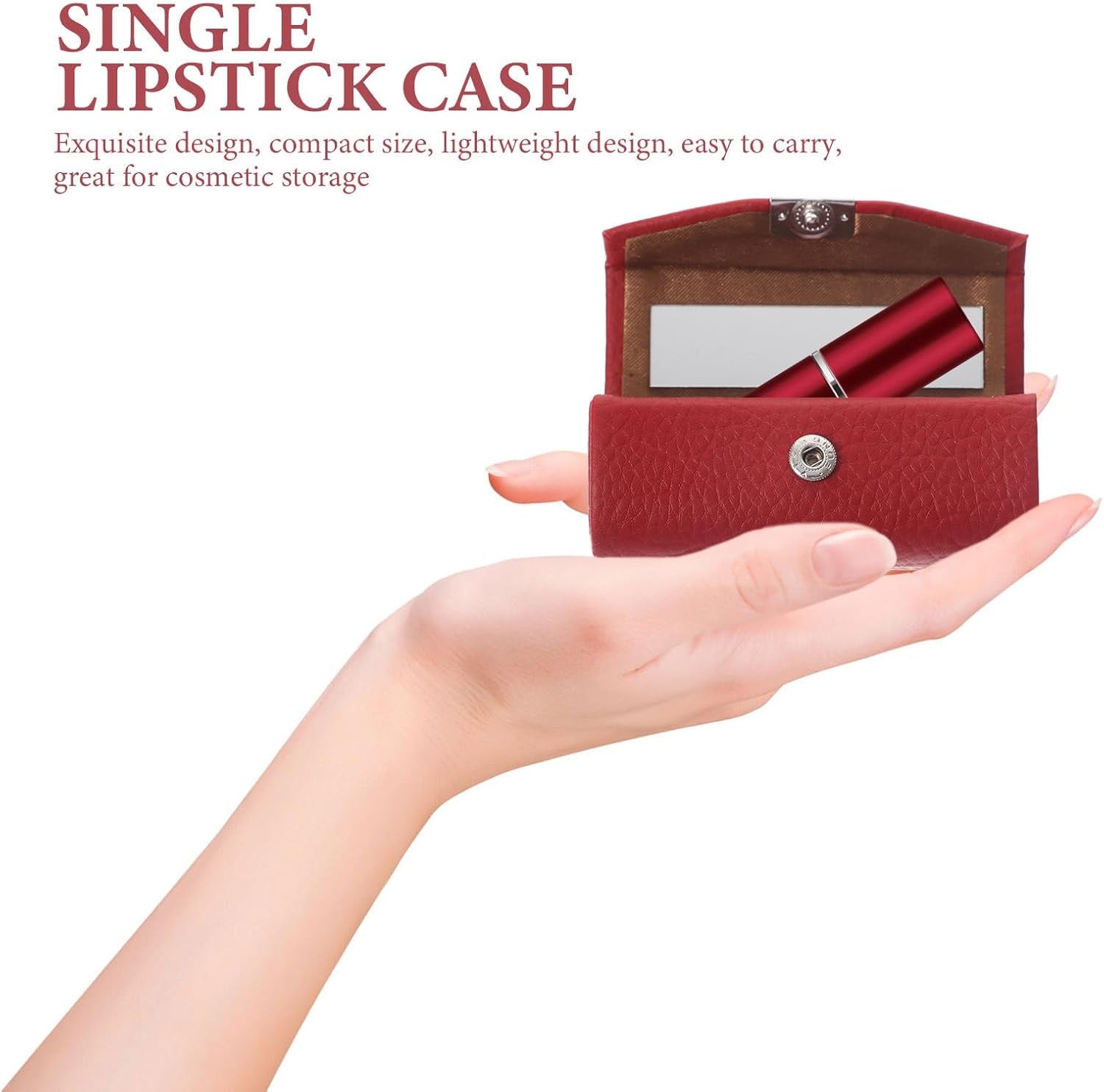 Lipstick Case Purse Holder Leather Holder Lipstick Box with Mirror Makeup Travel Cases Cosmetic Storage Organizer for Women Lipsticks Lip Gloss Lip Balm Red Lip Balm Holder