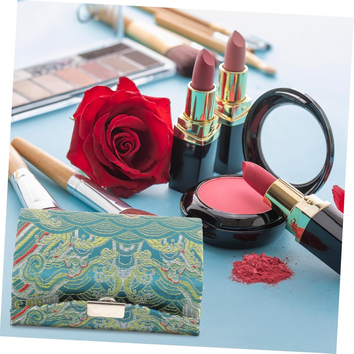 Ladies Lipstick Case with Mirror Chinese Lipstick Holder Cosmetic Storage Travel Case for Purse Elegant Organizer for Makeup Brushes and Lipsticks for Women the Go