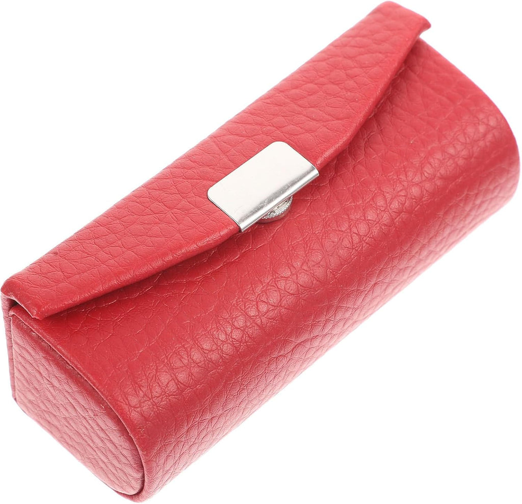 Lipstick Case Purse Holder Leather Holder Lipstick Box with Mirror Makeup Travel Cases Cosmetic Storage Organizer for Women Lipsticks Lip Gloss Lip Balm Red Lip Balm Holder