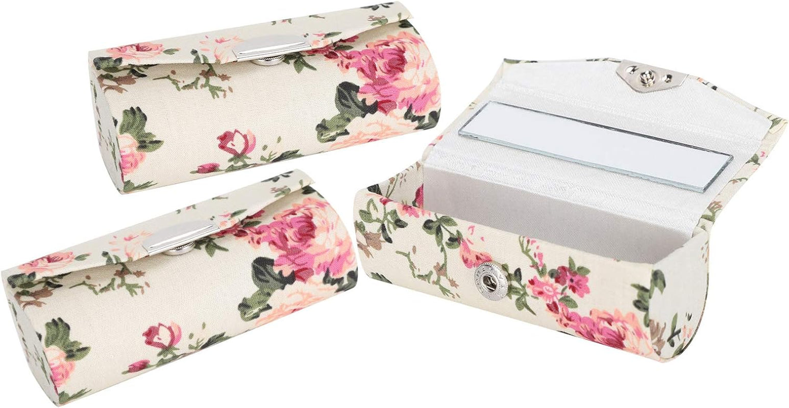 3Pcs Lipstick Case Holder with Mirror Lipstick Box, Lipstick Storage Box with Mirror Lipstick Storage Exquisite Pattern Lipstick Storage Box Diy Empty Lipstick Tube Case Cosmetic
