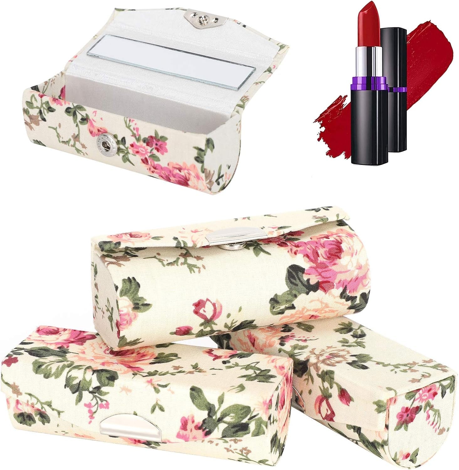 3Pcs Lipstick Case Holder with Mirror Lipstick Box, Lipstick Storage Box with Mirror Lipstick Storage Exquisite Pattern Lipstick Storage Box Diy Empty Lipstick Tube Case Cosmetic