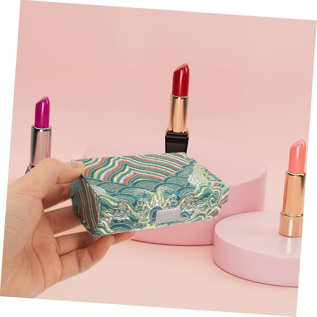 Ladies Lipstick Case with Mirror Chinese Lipstick Holder Cosmetic Storage Travel Case for Purse Elegant Organizer for Makeup Brushes and Lipsticks for Women the Go